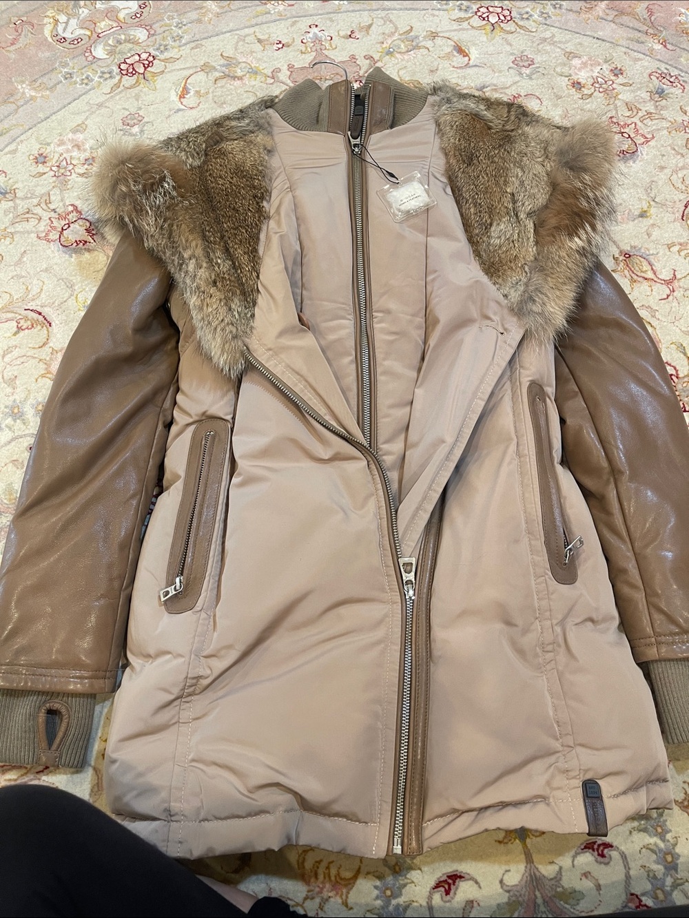 RUDSAK Taupe Mixed-Media Puffer Coat with Fur Trim